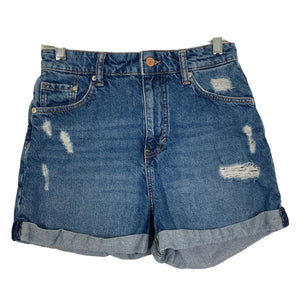 H&M & Denim Mom Shorts Womens Size 4 Dark Wash Blue Hi Rise Distressed