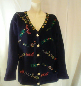 Storybook Knits Womens Vintage Black Cardigan Holiday Sweater Large