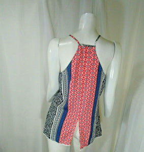 Japner Womens Red White Blue Multi-Patterned Spaghetti Sleeve Tank Top Large