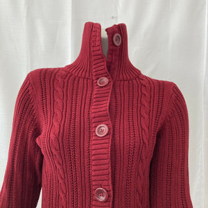 High Sierra Women's Burgundy Red Cable Knit Button Down Sweater Small