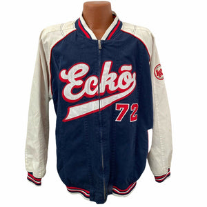 Ecko UNLTD Jacket Vintage Red White Blue Mens Size Large Lettermen Denim Varsity