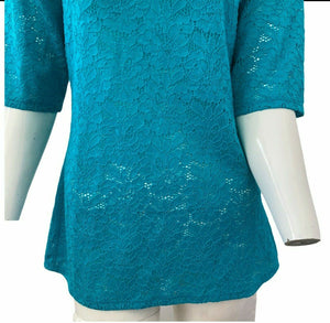 Express Shirt Womens Large Teal Blue Stretch Lace Blouse
