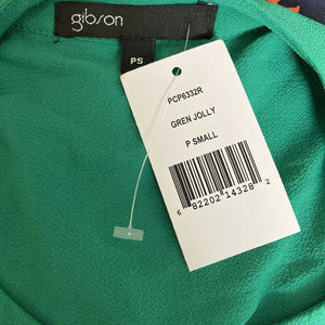 Gibson Blouse Green Jolly Pullover Womens Petite Small