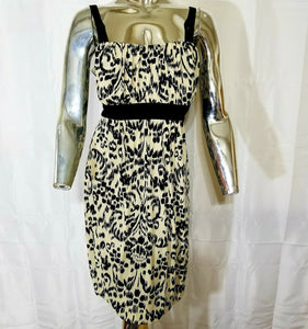 En Focus Womens Beige Black Empire Waist Graphic Print Knee Length Dress Sz 16W