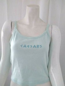 Caesars Palace Casino Womens Rhinestone Aquamarine Crop Top Small