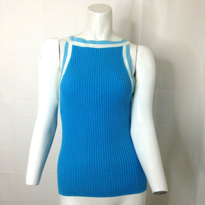 Wet Seal Womens Sky Blue and White Ribbed Racer Back Style Tank Top Large