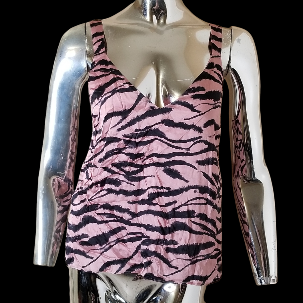 Cami NYC Diane Womens Pink Black Prism Zebra 100% Silk Camisole Top XS