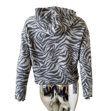 Load image into Gallery viewer, La La Land Hoodie Womens Small Gray Zebra Print NEW