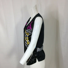 Load image into Gallery viewer, Womens Vintage Black and Silver Multicolored Musical Themed Sequinned Vest Small