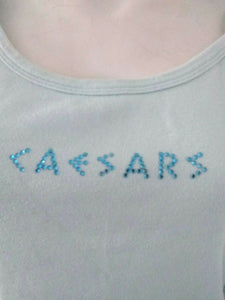 Caesars Palace Casino Womens Rhinestone Aquamarine Crop Top Small