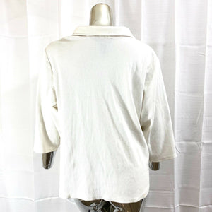 Denim & Co. Women's White Quarter Sleeve White Casual Top Size Large