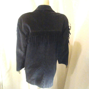 Vittadini Sport Womens Vintage Black Fringe Suede Jacket Small