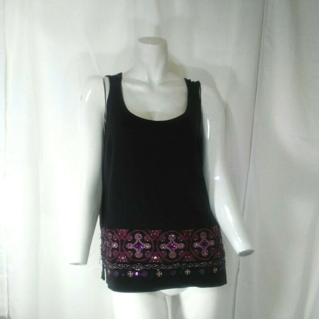 Exclusively for You Lord & Taylor Womens Dark Purple Fancy Beaded Bottom Tank L