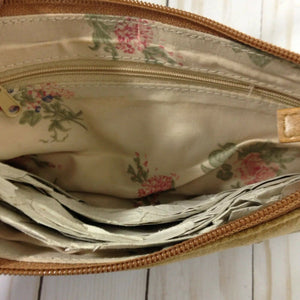 Womens Girls Light Brown Suede Purse w Floral Design Small