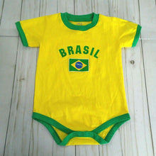 Load image into Gallery viewer, Brasil Yellow and Green Baby One Piece Soccer Body Suit 24 months