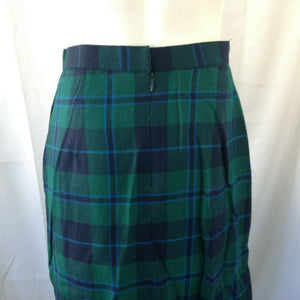 Vintage Austin Hill Green Blue Wool Plaid Pleated A-Line Mid-Calf/Ankle Skirt 8
