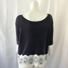 Load image into Gallery viewer, LC Lauren Conrad Womens Black White Lace Jewel Neck Short Sleeved Sweater Small