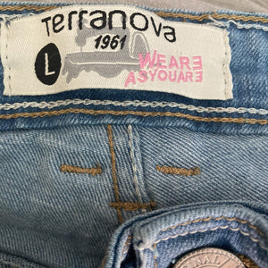 Terranova Shorts Denim Medium Wash Button Fly Womens Size Large Stretch Large