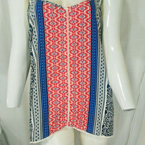 Japner Womens Red White Blue Multi-Patterned Spaghetti Sleeve Tank Top Large