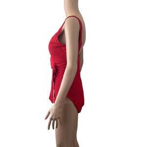 Tommy Bahama Pique Colada Swimsuit Red One Piece Ribbed Bow Womens Size 14