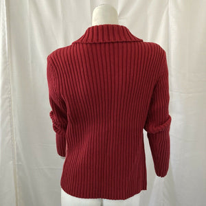 Vintage Maurice Sasson Women’s Red Leather Zip Front Sweater Medium