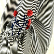 Load image into Gallery viewer, Roommate Blouse Womens Striped Embroidered Plus Size 1X