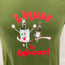 Load image into Gallery viewer, Liquor is Quicker Green T-shirt Adult S cartoon beer retro 70s 80s