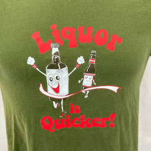 Liquor is Quicker Green T-shirt Adult S cartoon beer retro 70s 80s