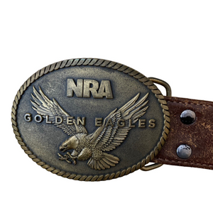 Vintage NRA Golden Eagles Leather Belt w Buckle Brown Tooled