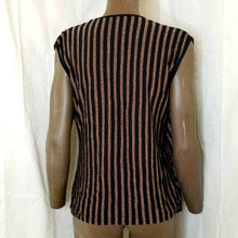 Load image into Gallery viewer, Womens Black Metallic Sparkle Plunging Neckline Pullover Sleeveless Striped Top