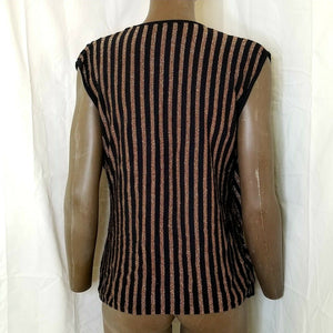 Womens Black Metallic Sparkle Plunging Neckline Pullover Sleeveless Striped Top