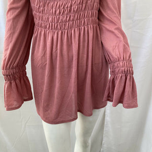 Venezia Jeans Women’s Coral Pink Bell Sleeve Stretch Blouse Size 14 16