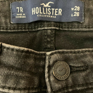 Hollister Classic Stretch High Rise Crop Super Skinny Distress Black Jeans 28x26