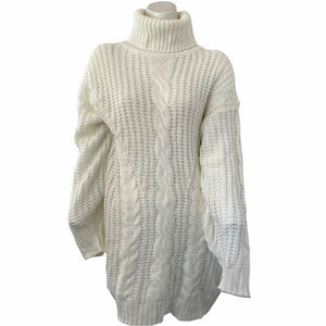 Fashion Nova Sweater Cable Knit Turtleneck White Medium