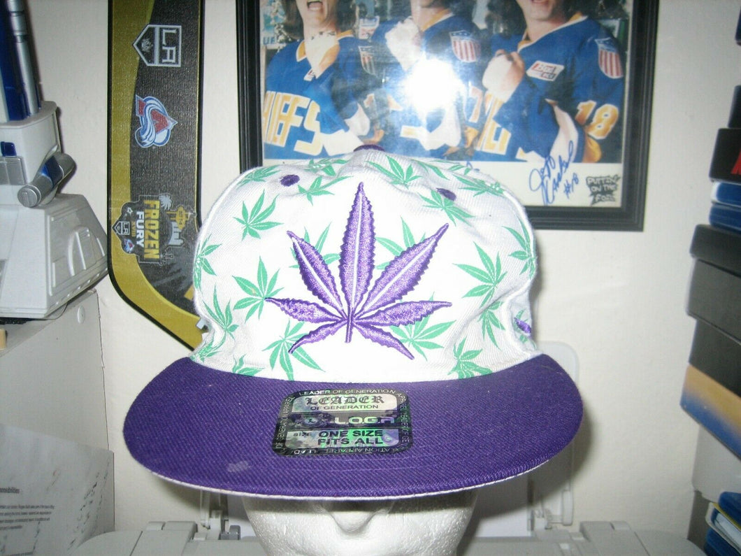 leader weed pot baseball hat cap adult one size white green purple snapback