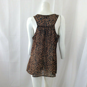 Mine Womens Brown Black Leopard Ruffled Sleeveless Blouse Size Large