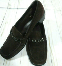 Load image into Gallery viewer, Stuart Weitzman Womens Dark Brown Suede Chunky Heal Loafers w Black Gems 8