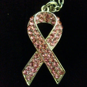 Pink Rhinestone Cancer Awareness Ribbon Neckline
