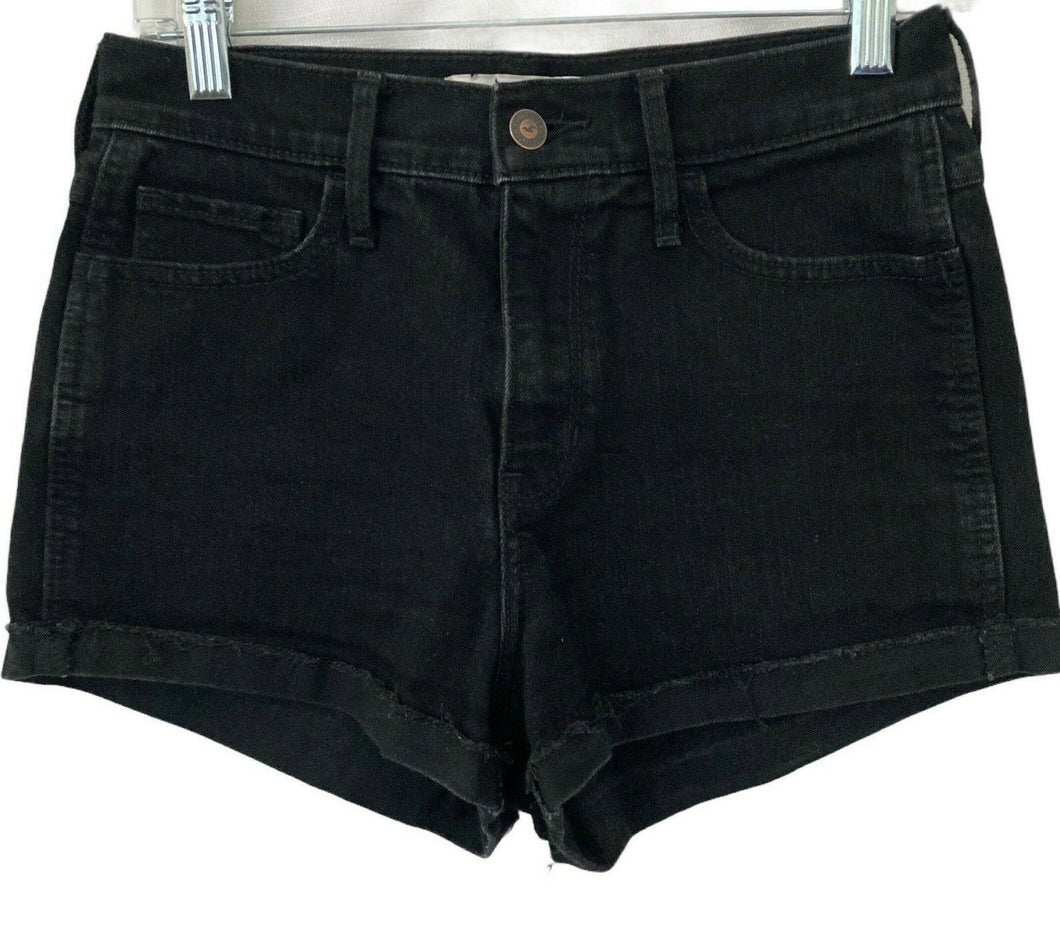 Hollister Short Shorts Black Denim Womens Juniors Size 5 27 cuffed hi rise