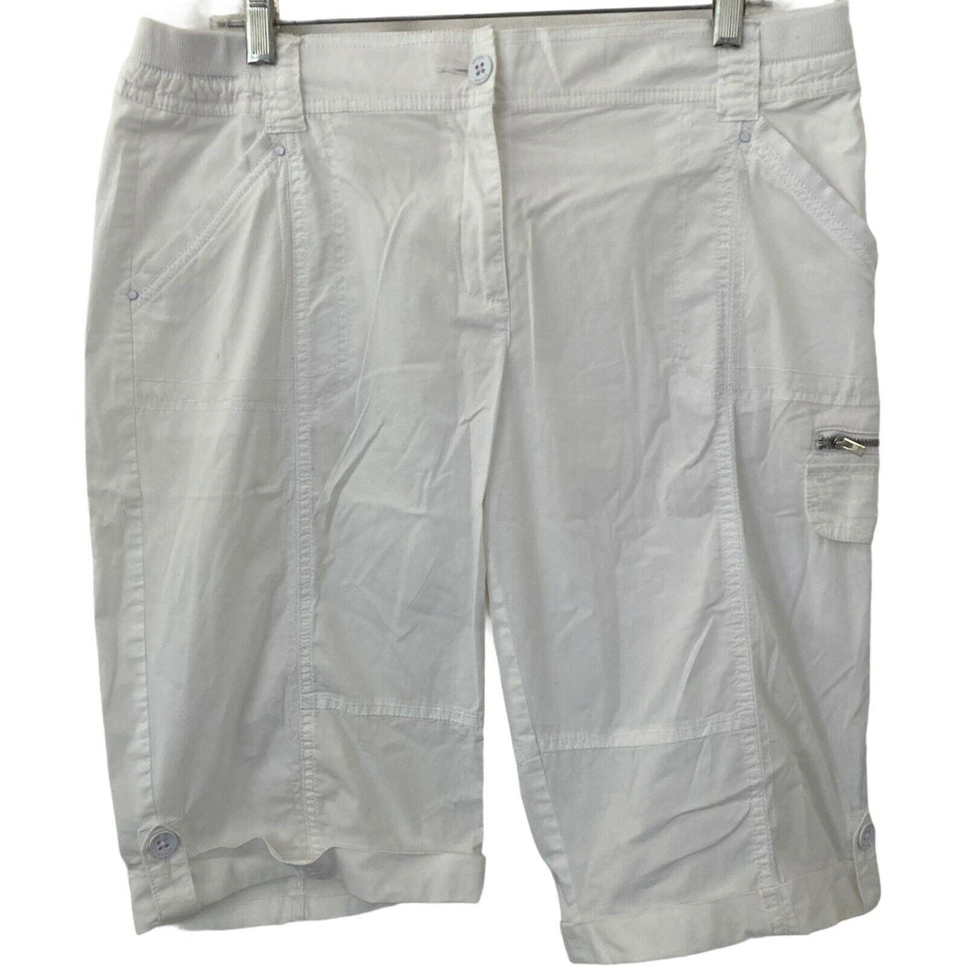Chicos Pants White Shorts Bermuda Cargo Style Womens Size Medium 10 Chicos 1.5