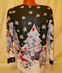 Lai Li Womens Christmas Snowman Snowflake Long Sleeve Shirt Medium