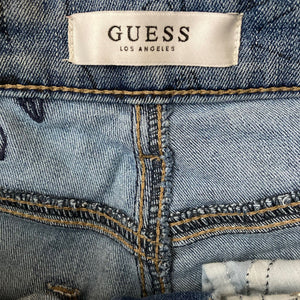 Guess Los Angeles Shorts Cuttoff Denim Rose Embroidered Womens Size 26