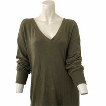 Load image into Gallery viewer, Socialite Knit Sweater Dress Olive Gray Vneck Size Large