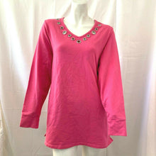 Load image into Gallery viewer, Quacker Factory Womens Pink Rhinestone Neckline Shirt Size Small