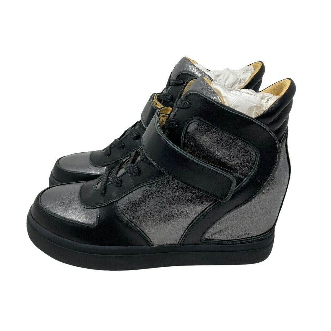 Mario Rossini Sneakers High Top Wedges Womens Black Gun Metal Size 39 US Size 8