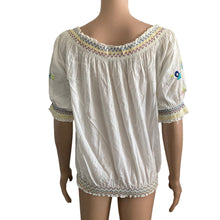 Load image into Gallery viewer, John Paul Richard Uniform Shirt Womens Size Medium White Multicolored Embroidery
