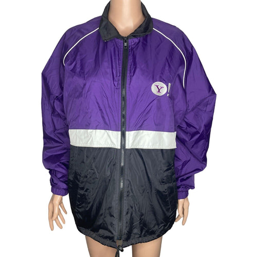 Vintage Yahoo Windbreaker Jacket Mens Medium Purple Black White Lightweight