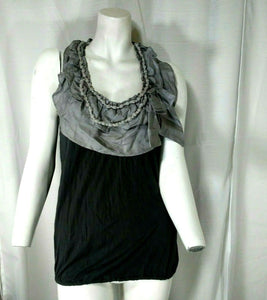 Deletta Womens Short Sleeve Black and Gray Top Size Small