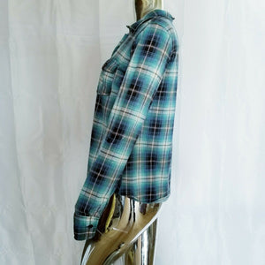 Eden & Olivia Womens Blue Green Plaid Shirt Small