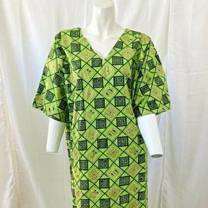 Womens Green Black and Gold African Symbol Maxi Dress Size Large